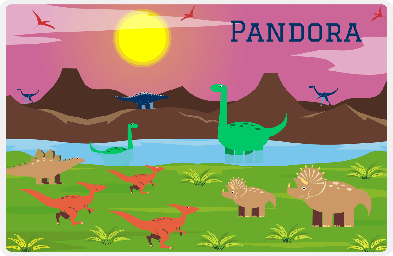 Personalized Dinosaur Placemat - Dinosaur III - Orchid Sunny Background -  View