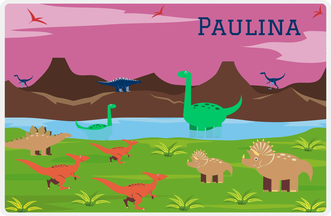 Personalized Dinosaur Placemat - Dinosaur III - Orchid Background -  View
