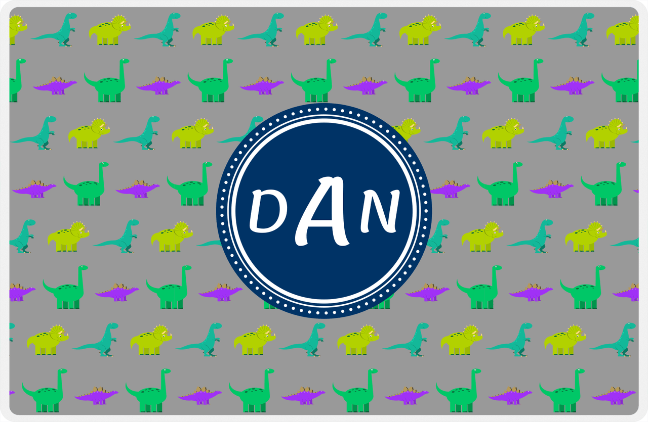 Personalized Dinosaur Placemat - Dinosaur V - Dark Grey With Navy Circle Nameplate -  View