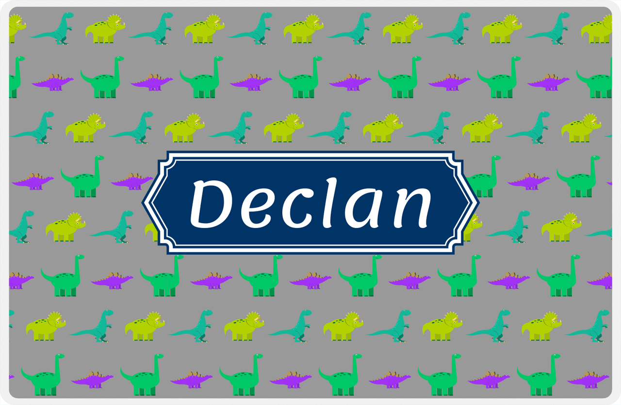 Personalized Dinosaur Placemat - Dinosaur V - Dark Grey With Navy Decorative Rectangle Nameplate -  View