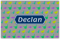 Thumbnail for Personalized Dinosaur Placemat - Dinosaur V - Dark Grey With Navy Decorative Rectangle Nameplate -  View