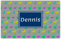 Thumbnail for Personalized Dinosaur Placemat - Dinosaur V - Dark Grey With Navy Rectangle Nameplate -  View