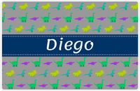 Thumbnail for Personalized Dinosaur Placemat - Dinosaur V - Dark Grey With Navy Ribbon Nameplate -  View