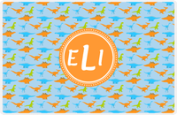 Thumbnail for Personalized Dinosaur Placemat - Dinosaur VI - Blue with Orange Circle Nameplate -  View