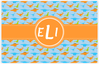 Thumbnail for Personalized Dinosaur Placemat - Dinosaur VI - Blue with Orange Circle Ribbon Nameplate -  View