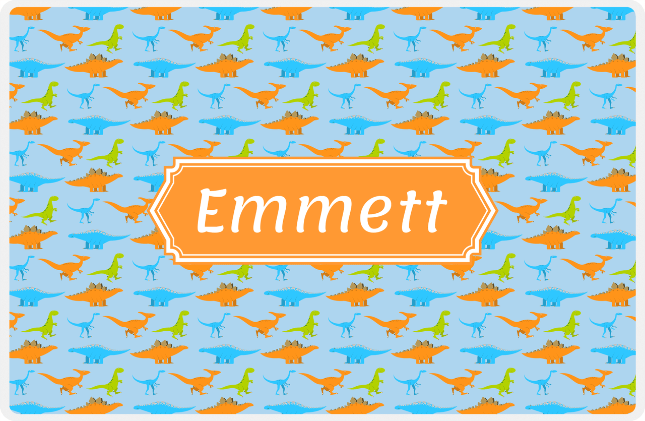 Personalized Dinosaur Placemat - Dinosaur VI - Blue with Orange Decorative Rectangle Nameplate -  View