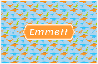 Thumbnail for Personalized Dinosaur Placemat - Dinosaur VI - Blue with Orange Decorative Rectangle Nameplate -  View