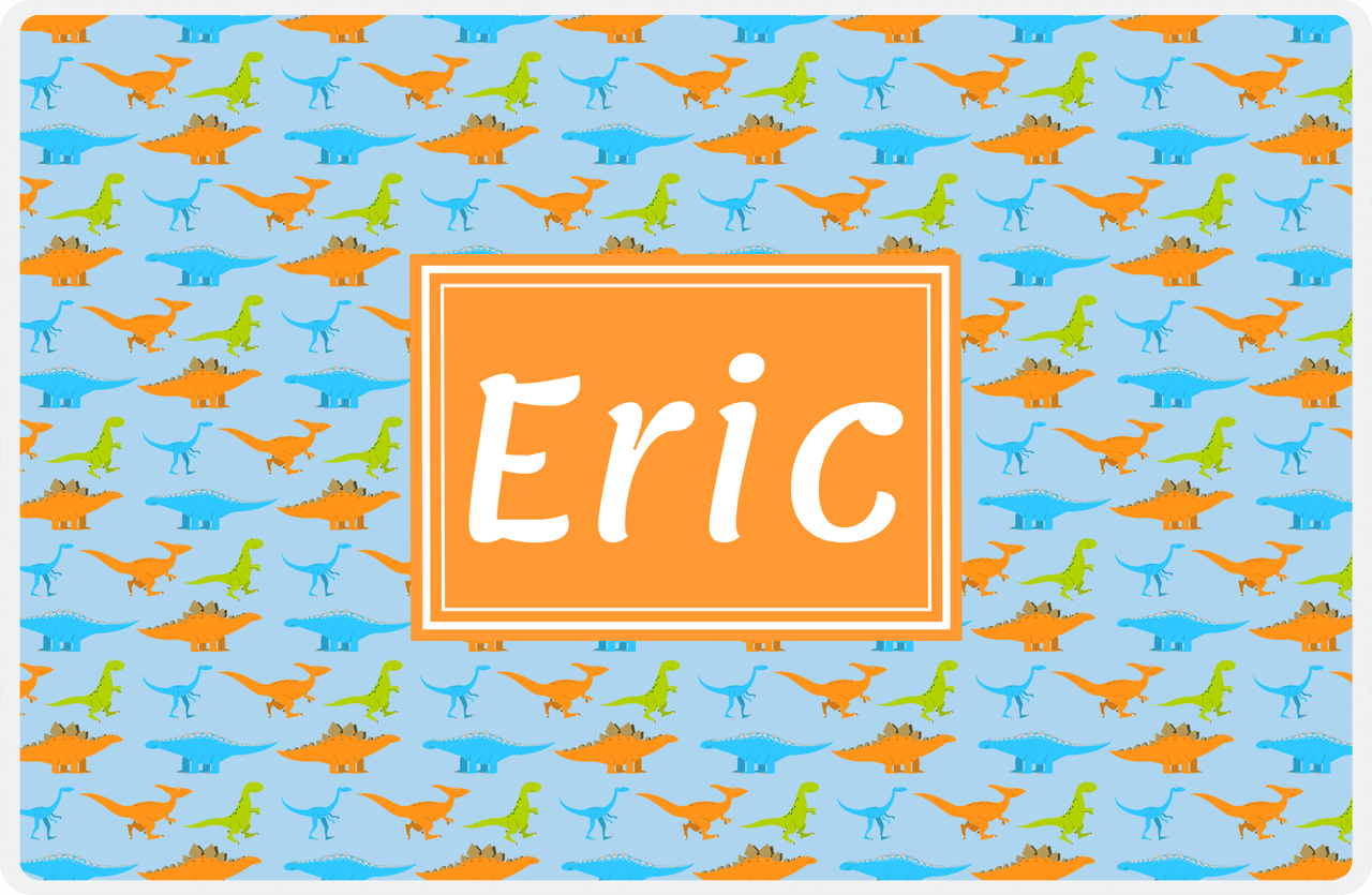 Personalized Dinosaur Placemat - Dinosaur VI - Blue with Orange Rectangle Nameplate -  View