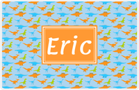 Thumbnail for Personalized Dinosaur Placemat - Dinosaur VI - Blue with Orange Rectangle Nameplate -  View