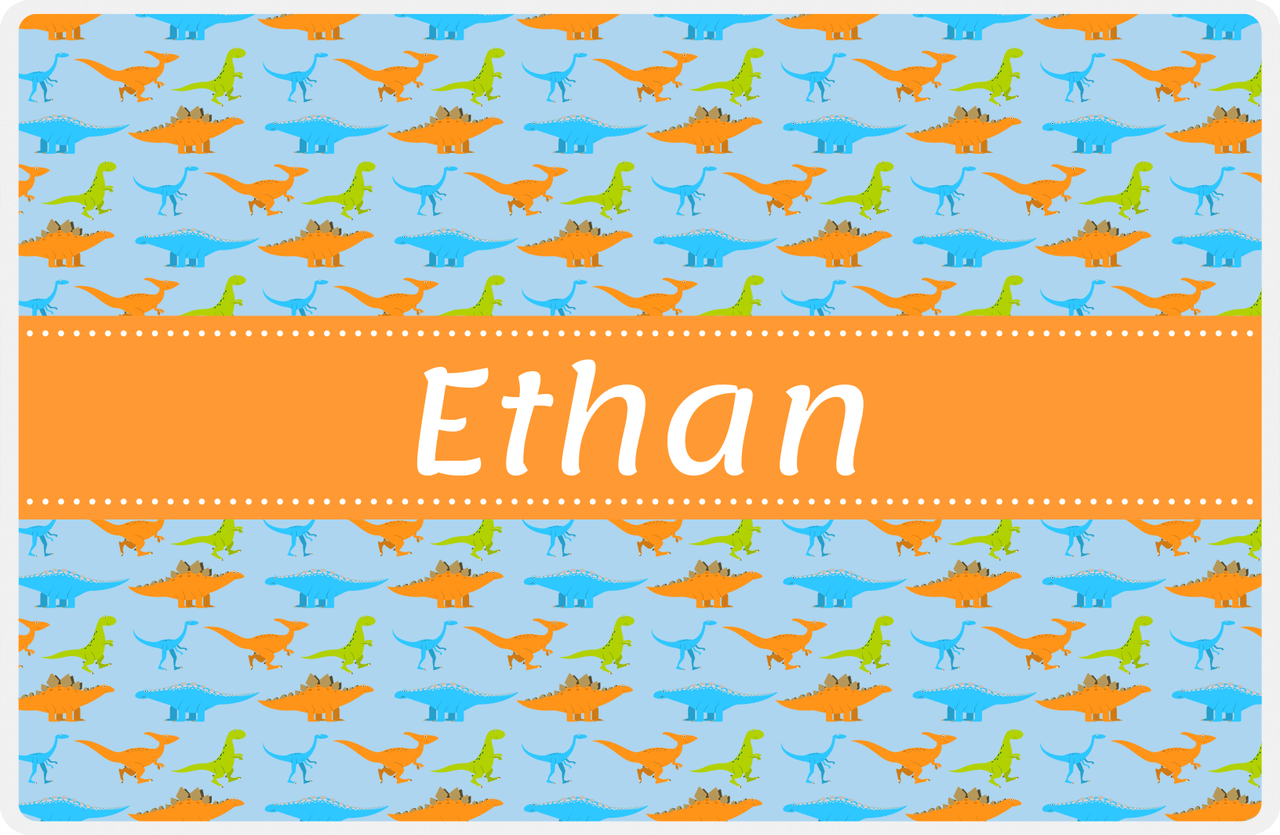 Personalized Dinosaur Placemat - Dinosaur VI - Blue with Orange Ribbon Nameplate -  View