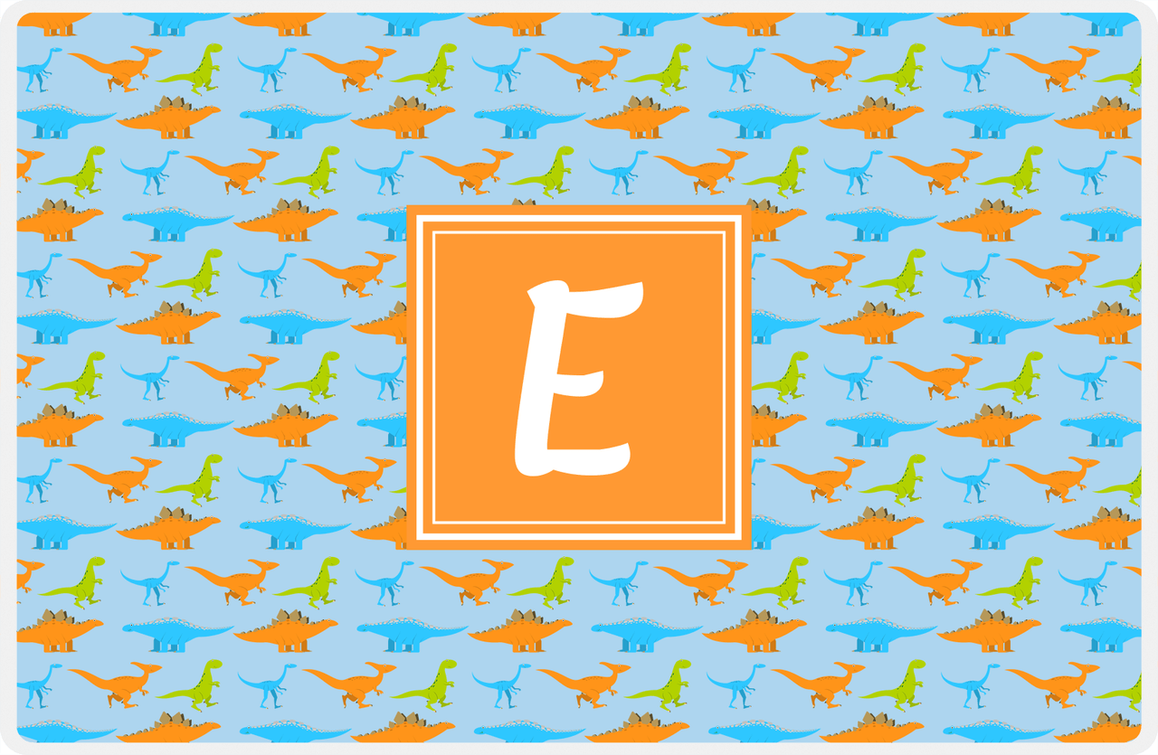 Personalized Dinosaur Placemat - Dinosaur VI - Blue with Orange Square Nameplate -  View