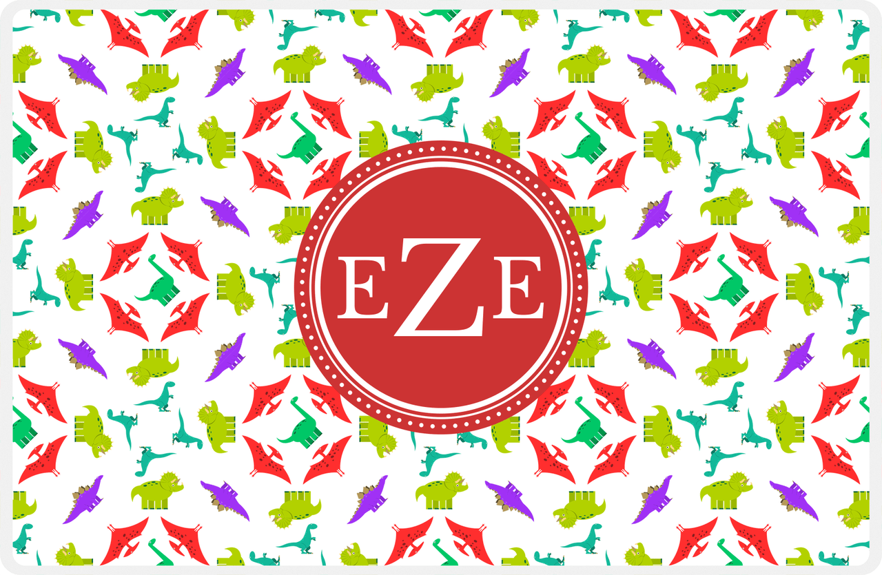 Personalized Dinosaur Placemat - Dinosaur VII - White with Red Circle Nameplate -  View