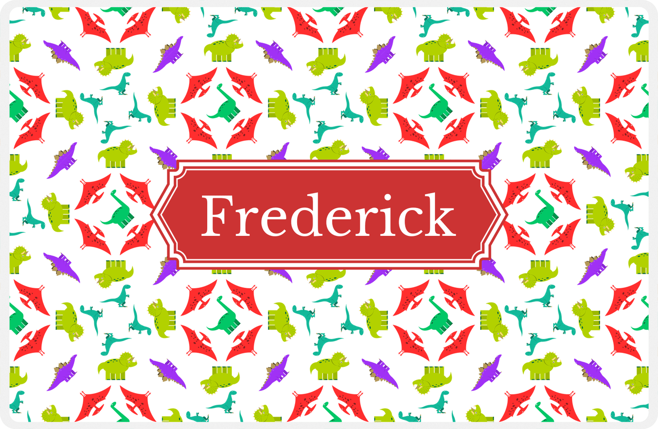 Personalized Dinosaur Placemat - Dinosaur VII - White with Red Decorative Rectangle Nameplate -  View
