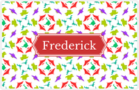 Thumbnail for Personalized Dinosaur Placemat - Dinosaur VII - White with Red Decorative Rectangle Nameplate -  View