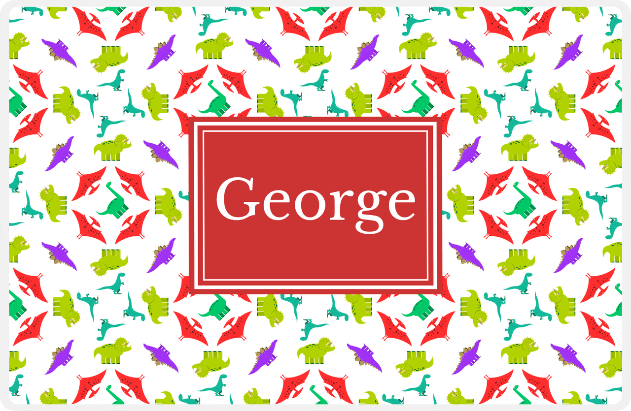 Personalized Dinosaur Placemat - Dinosaur VII - White with Red Rectangle Nameplate -  View