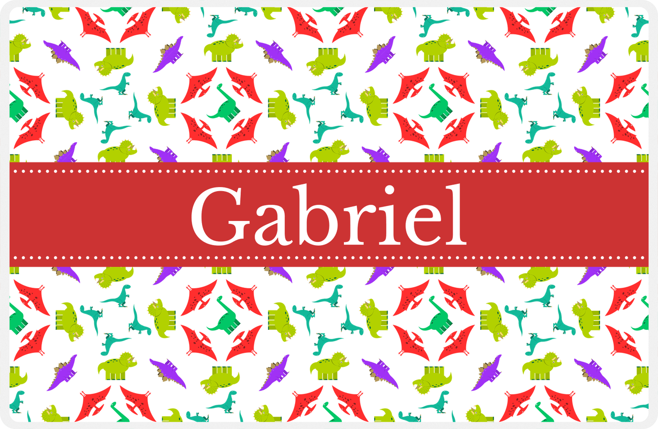 Personalized Dinosaur Placemat - Dinosaur VII - White with Red Ribbon Nameplate -  View