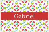 Thumbnail for Personalized Dinosaur Placemat - Dinosaur VII - White with Red Ribbon Nameplate -  View