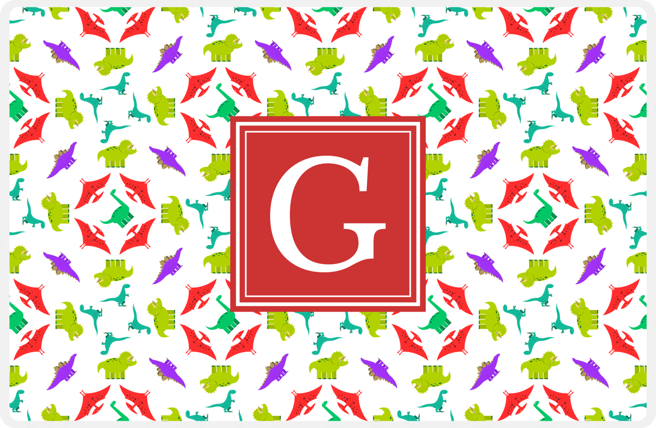 Personalized Dinosaur Placemat - Dinosaur VII - White with Red Square Nameplate -  View