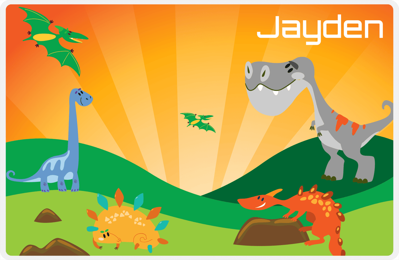 Personalized Dinosaur Placemat - Dinosaur IX - Green Grass without Volcano -  View