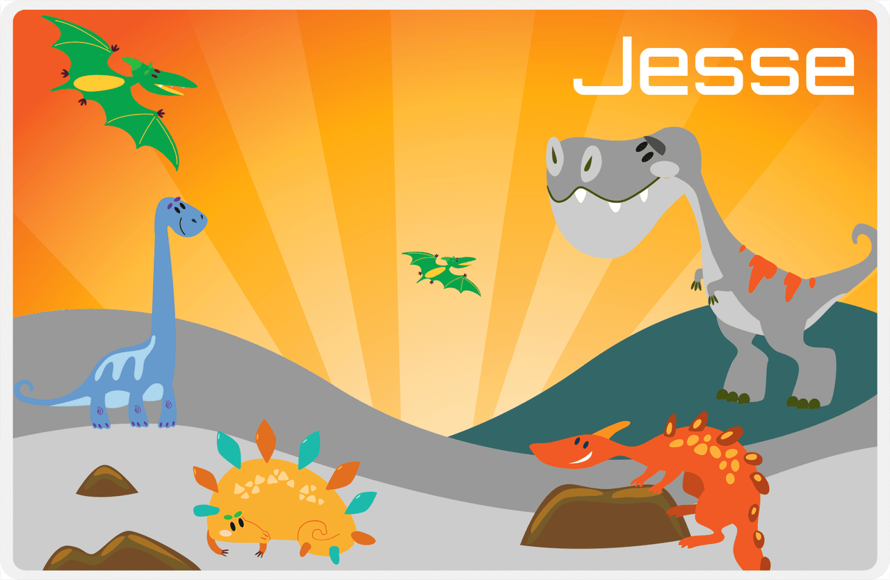 Personalized Dinosaur Placemat - Dinosaur IX - Grey Grass without Volcano -  View