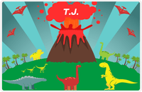 Thumbnail for Personalized Dinosaur Placemat - Dinosaur II - Teal Striped Background -  View
