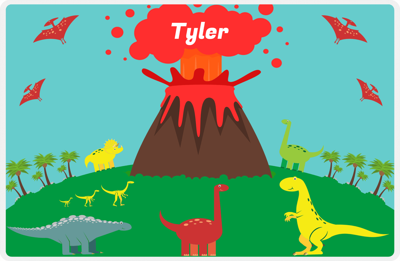 Personalized Dinosaur Placemat - Dinosaur II - Teal Background -  View