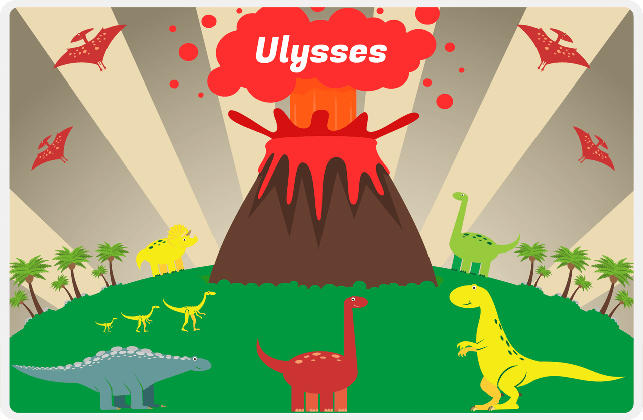 Personalized Dinosaur Placemat - Dinosaur II - Light Brown Striped Background -  View