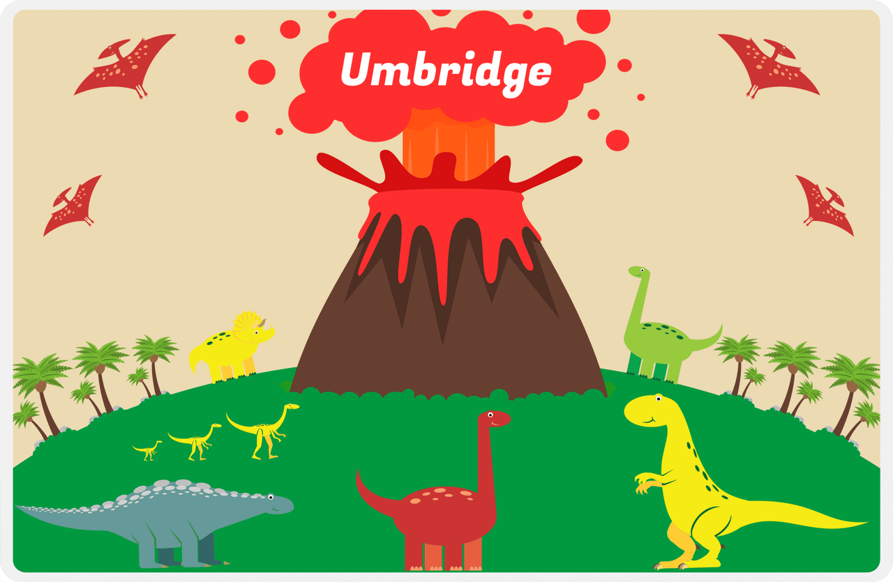 Personalized Dinosaur Placemat - Dinosaur II - Light Brown Background -  View