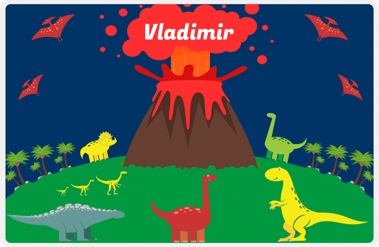 Personalized Dinosaur Placemat - Dinosaur II - Navy Background -  View