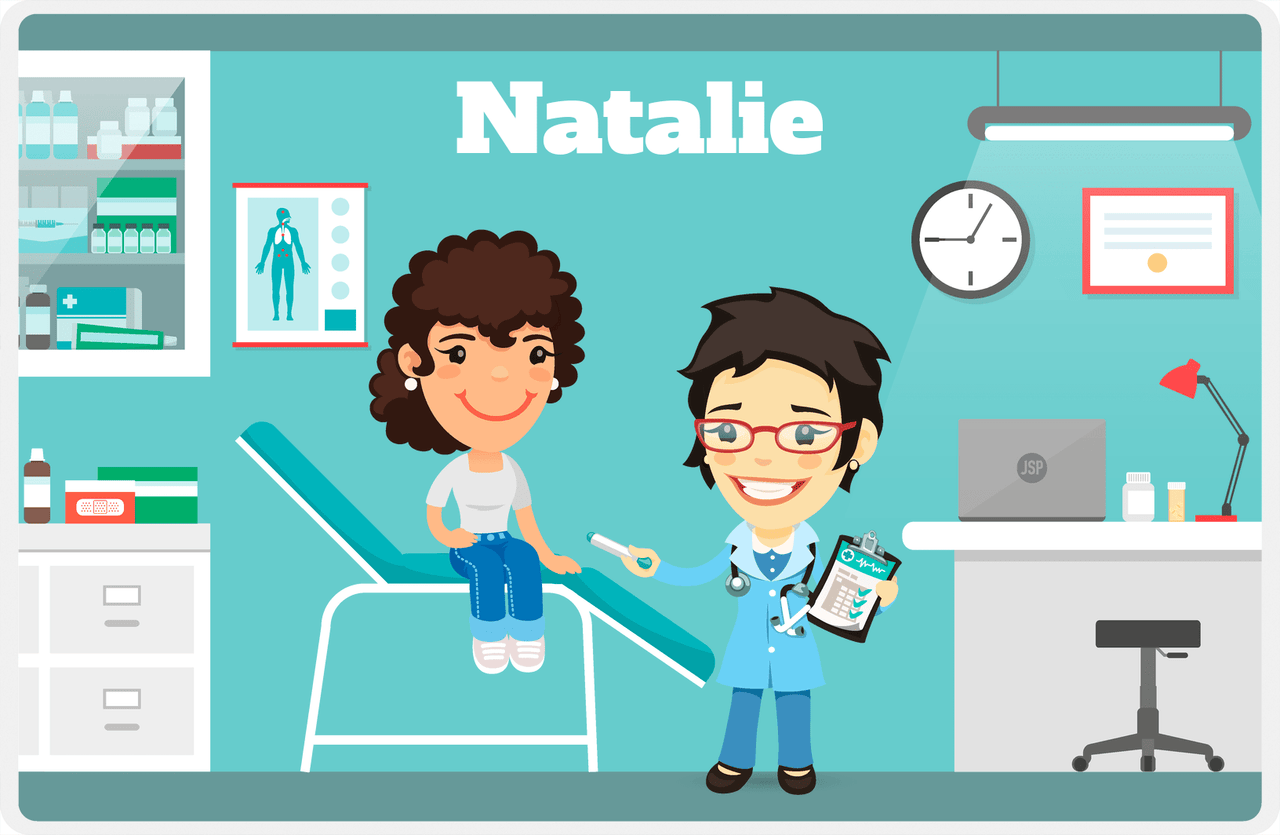 Personalized Doctors & Nurses Placemat I - Check Up - Asian Girl -  View