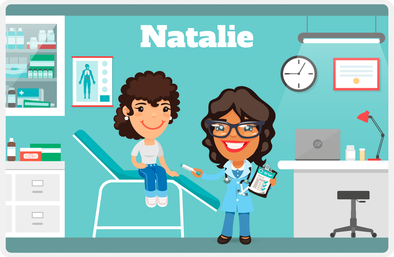 Personalized Doctors & Nurses Placemat I - Check Up - Black Girl I -  View