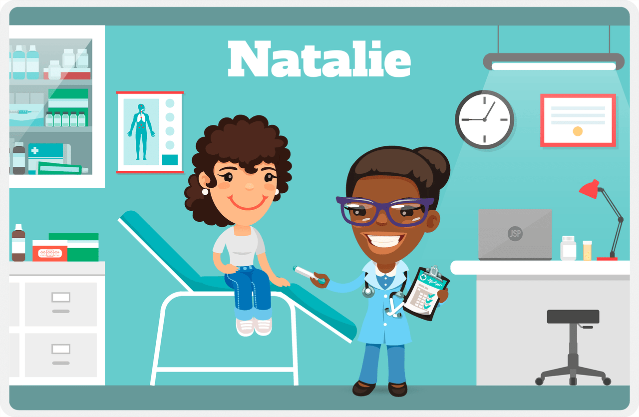 Personalized Doctors & Nurses Placemat I - Check Up - Black Girl II -  View