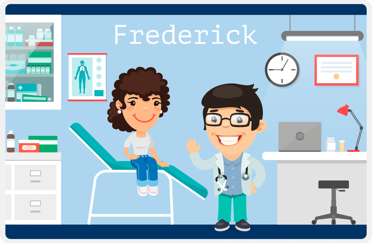 Personalized Doctors & Nurses Placemat II - Check Up - Black Hair Boy -  View