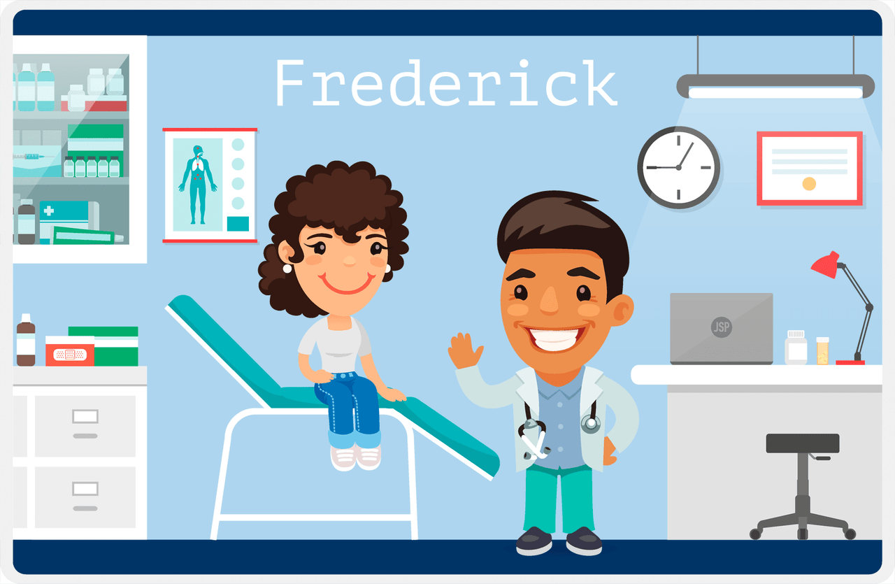 Personalized Doctors & Nurses Placemat II - Check Up - Black Boy I -  View