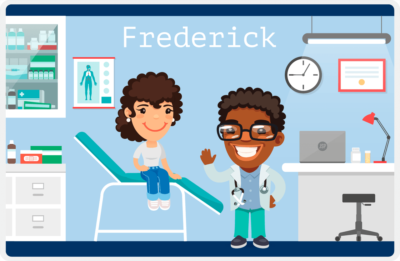 Personalized Doctors & Nurses Placemat II - Check Up - Black Boy II -  View