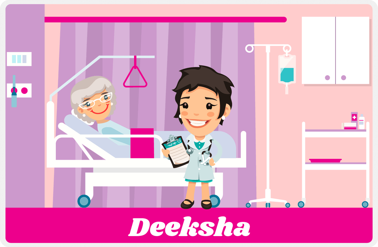 Personalized Doctors & Nurses Placemat III - Bedside Manner - Black Hair Girl -  View