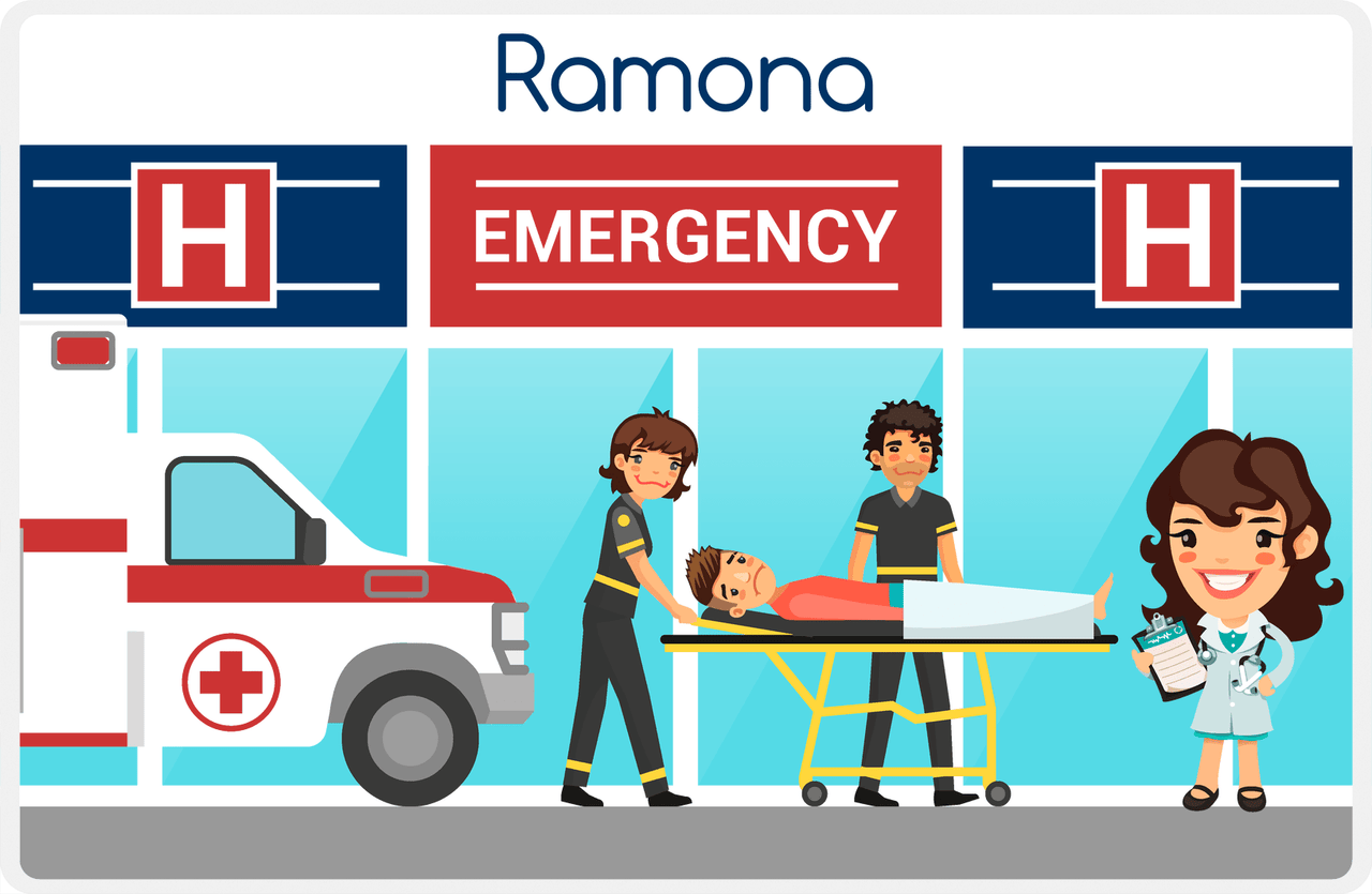 Personalized Doctors & Nurses Placemat VII - Emergency Room - Brunette Girl -  View