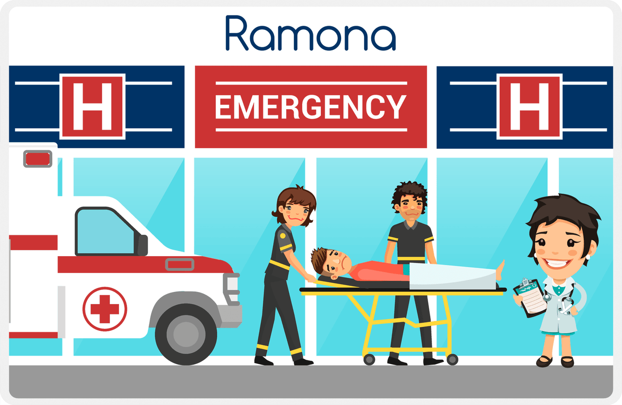 Personalized Doctors & Nurses Placemat VII - Emergency Room - Black Hair Girl -  View
