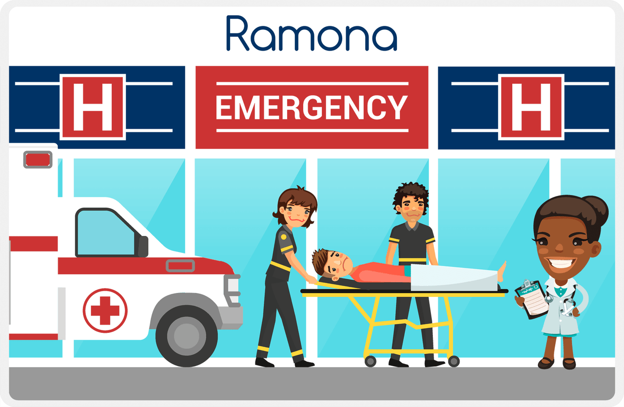 Personalized Doctors & Nurses Placemat VII - Emergency Room - Black Girl II -  View