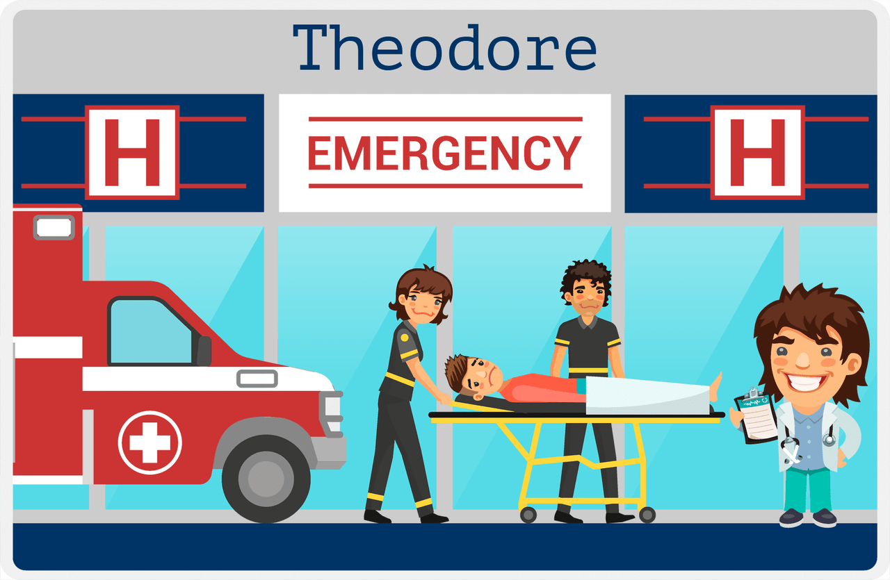 Personalized Doctors & Nurses Placemat VIII - Emergency Room - Brown Hair Boy -  View