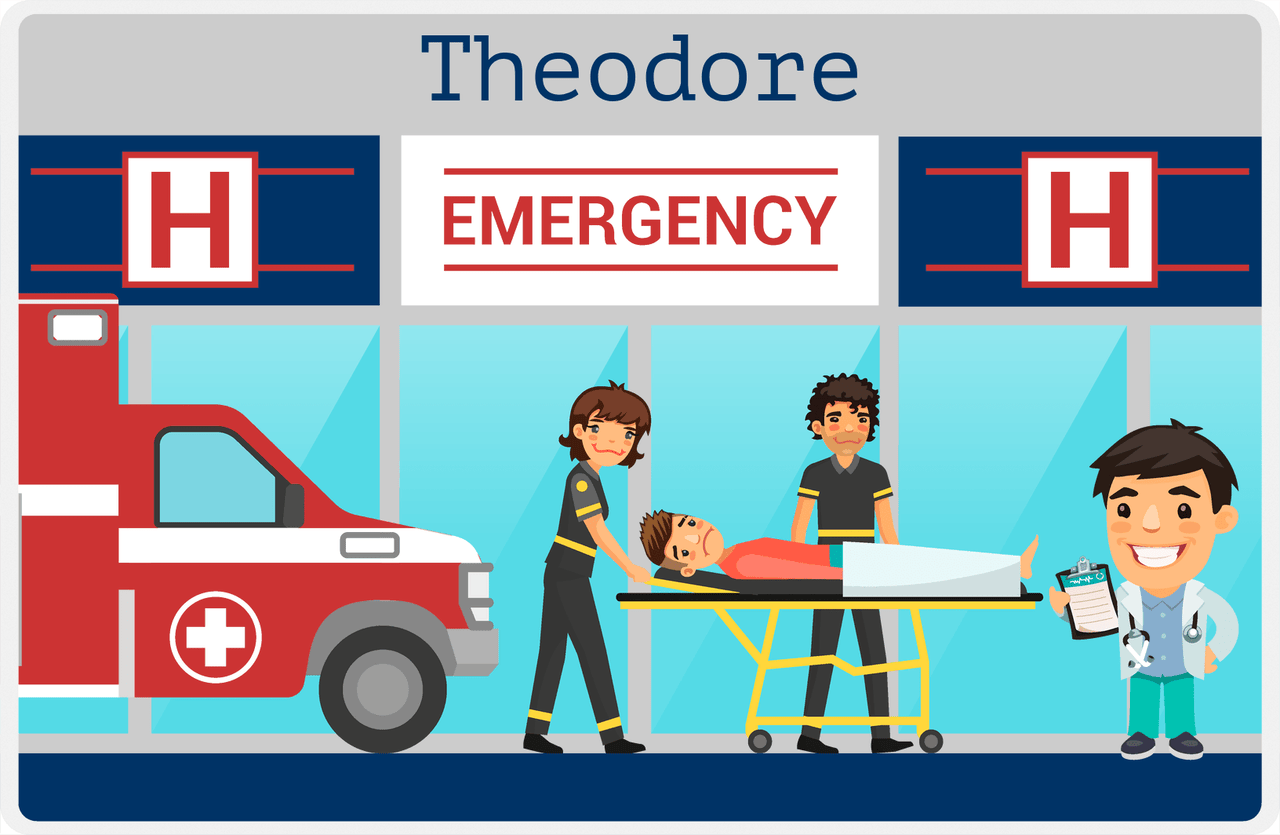 Personalized Doctors & Nurses Placemat VIII - Emergency Room - Black Hair Boy -  View