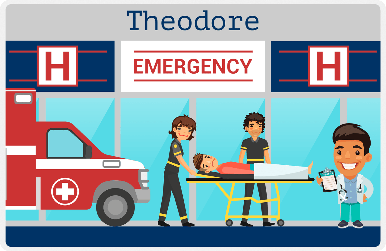 Personalized Doctors & Nurses Placemat VIII - Emergency Room - Black Boy I -  View