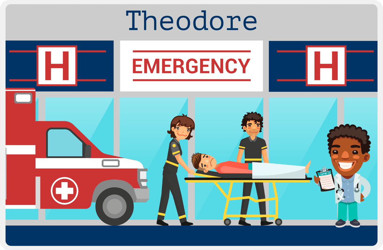 Personalized Doctors & Nurses Placemat VIII - Emergency Room - Black Boy II -  View