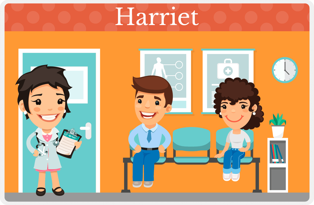 Personalized Doctors & Nurses Placemat IX - Waiting Room - Black Hair Girl -  View
