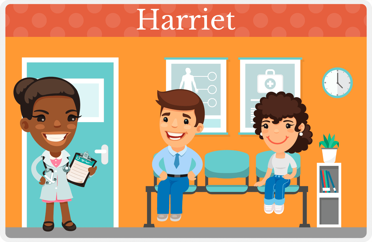 Personalized Doctors & Nurses Placemat IX - Waiting Room - Black Girl II -  View