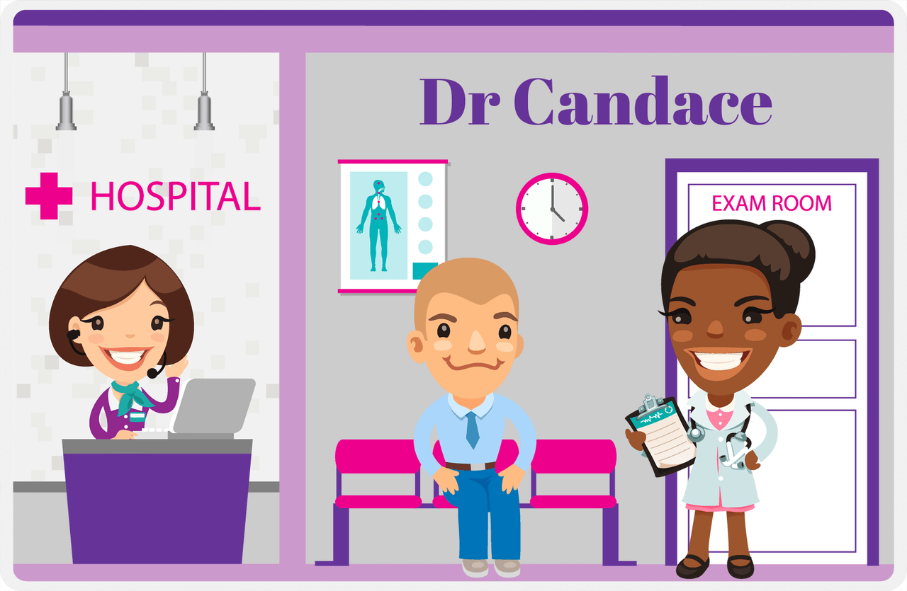 Personalized Doctors & Nurses Placemat XIII - Reception Area - Black Girl II -  View