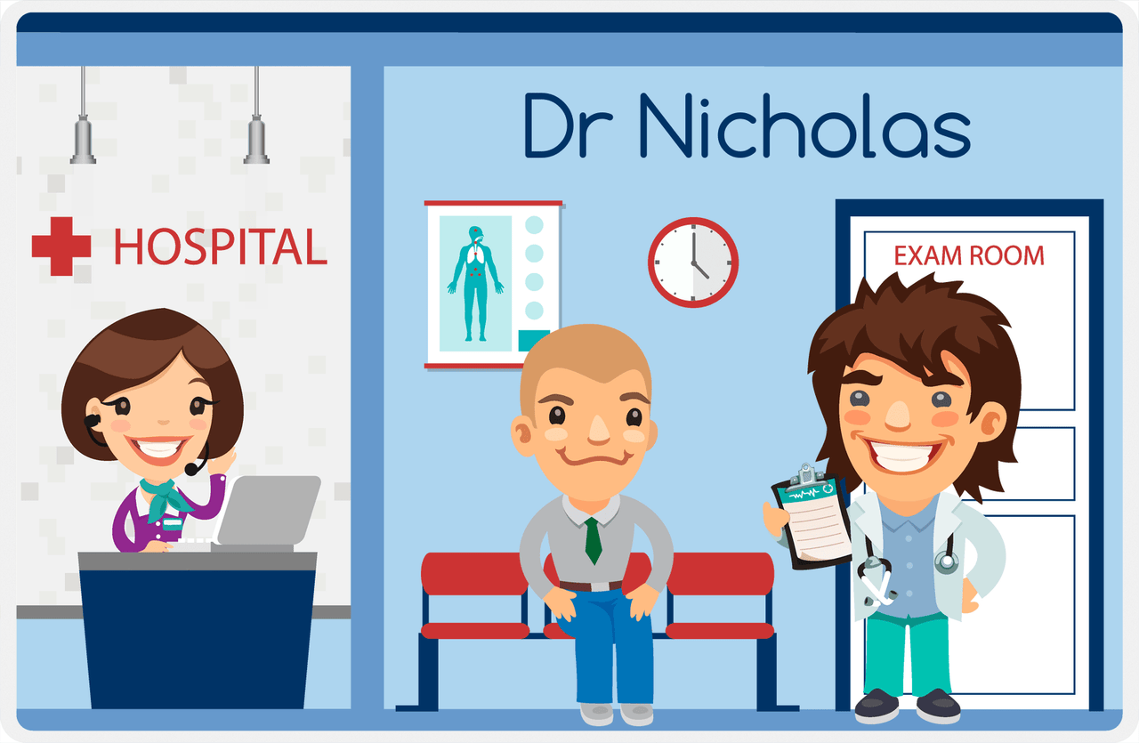 Personalized Doctors & Nurses Placemat XIV - Reception Area - Brown Hair Boy -  View