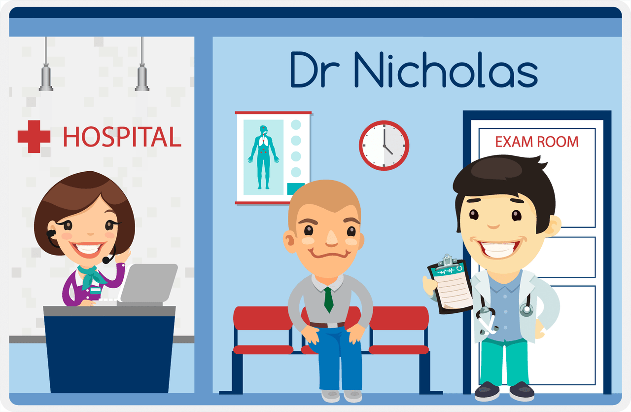 Personalized Doctors & Nurses Placemat XIV - Reception Area - Asian Boy -  View