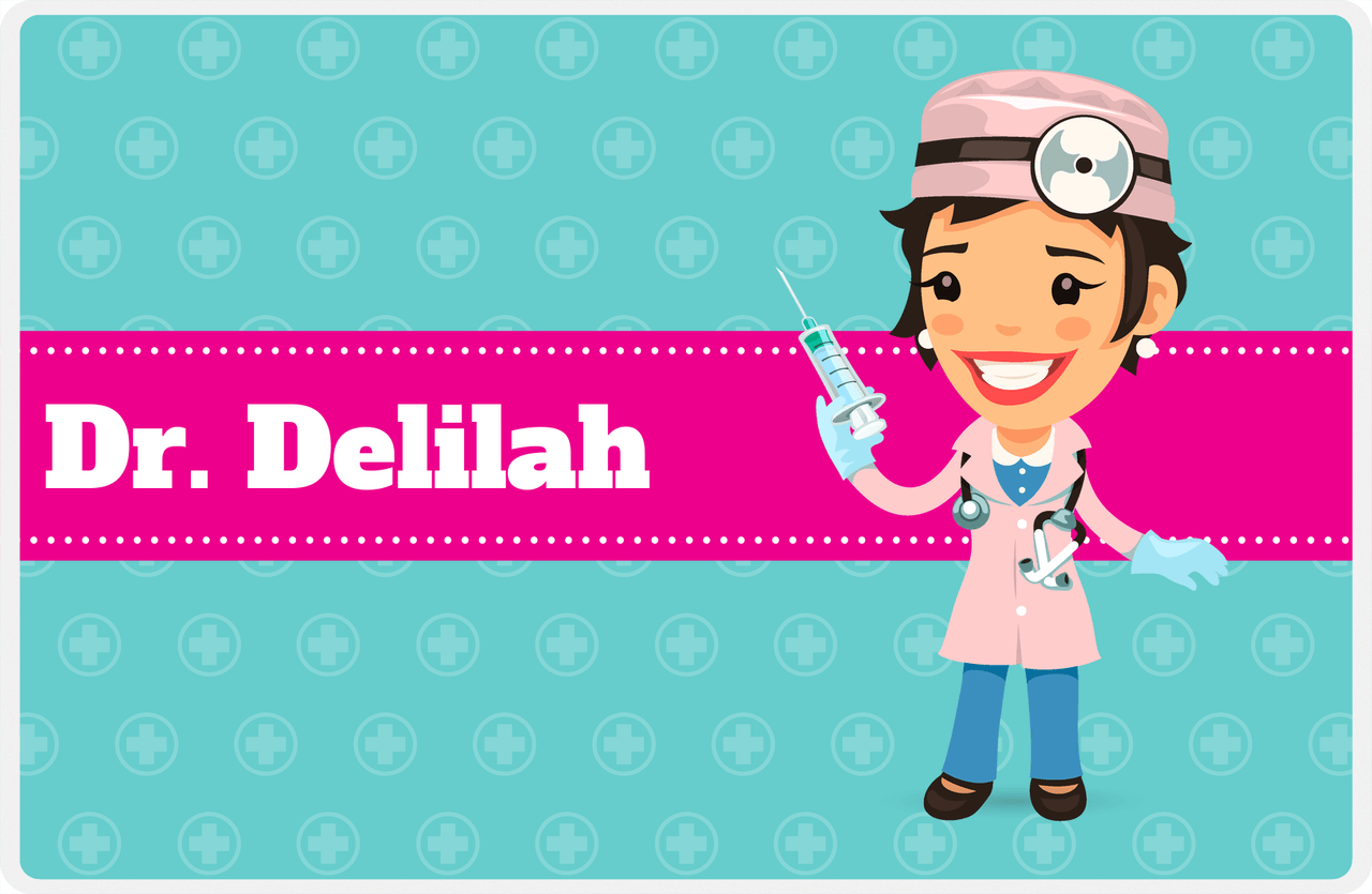 Personalized Doctors & Nurses Placemat XVIII - Black Hair Girl -  View