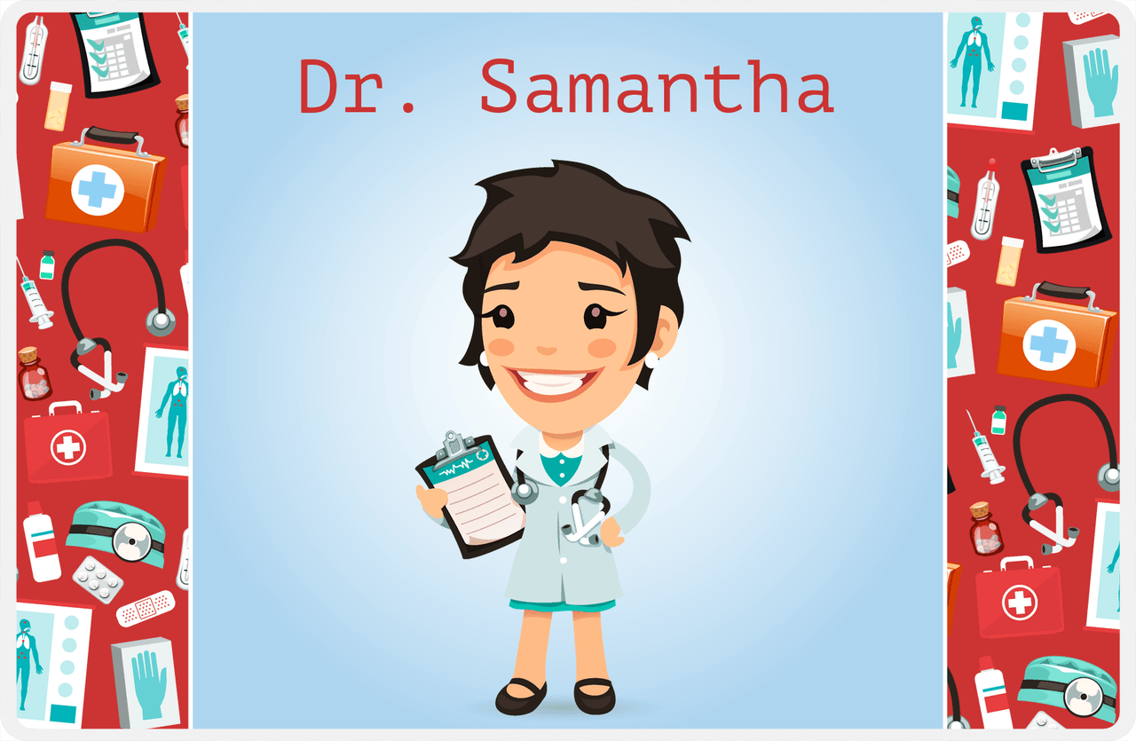 Personalized Doctors & Nurses Placemat XX - Gear Pattern - Black Hair Girl -  View